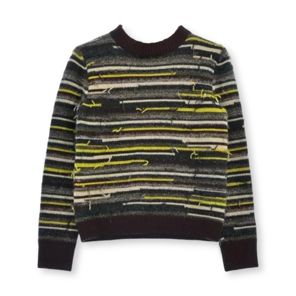 Maison Margiela Wool Fringe Striped Metallic Pullover Sweater